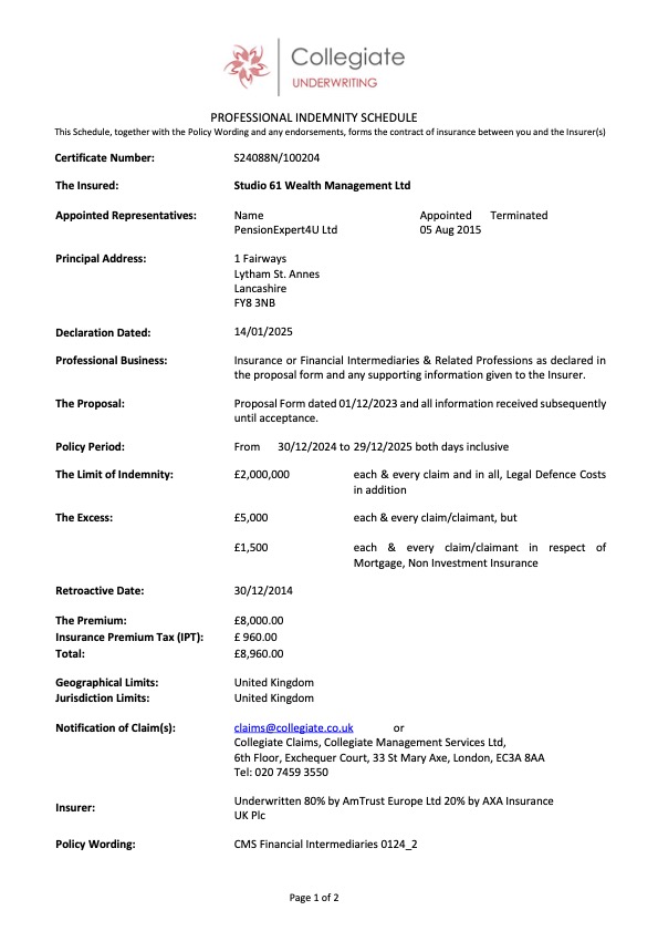 2024 Policy Documentation – Certificate for S61WM